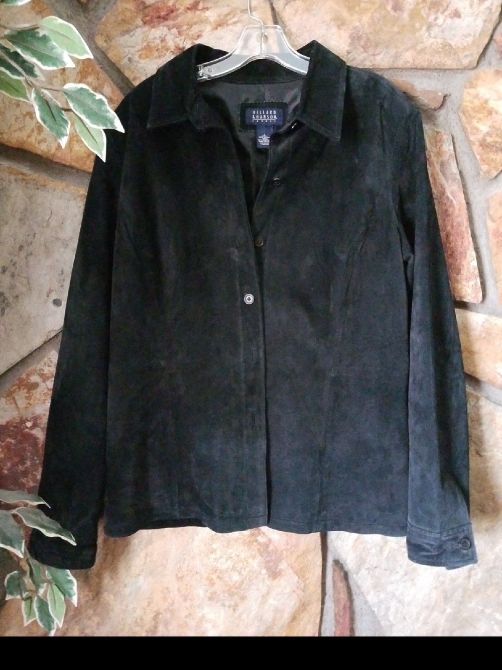 Hillard & Hanson Black Suede Button-Front Jacket Vintage
